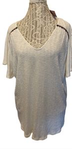 Como Vintage Off White Capped Bat Wing Crepe Flowy Embroidered Blouse Top NWT